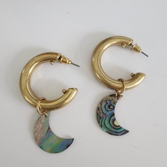 NEW Abalone Crescent Moon Hoop Earrings - Picture 5 of 9